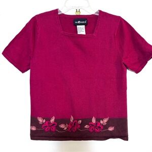 Vintage Sag Harbor Short Sleeved Square Neck Embroidered Boho Sweater S